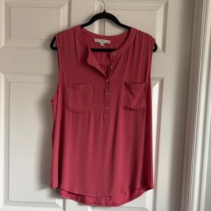 LOFT Sleeveless Henley Tank in Rose